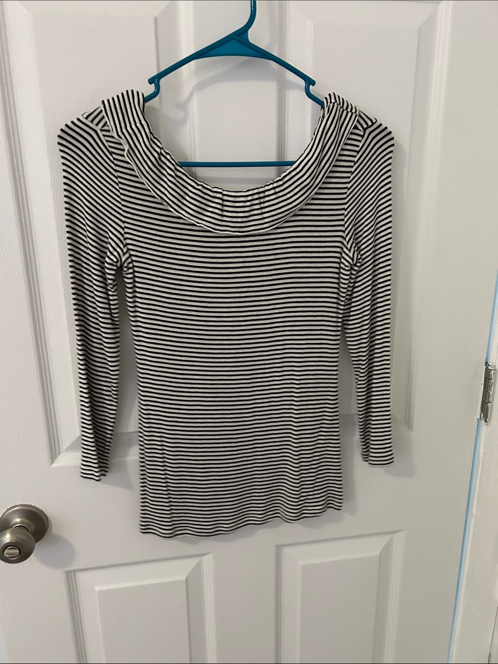 Maison Jules Black & White Striped Long-Sleeve Boatneck Top